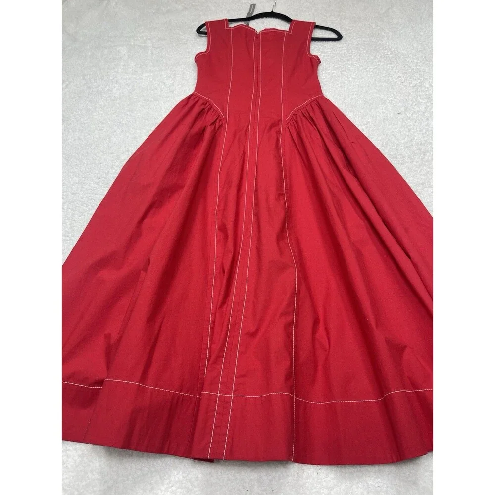 Anthropologie Midi Dress Red Cotton High Neck Holiday Preppy Boho Size XS NWT
